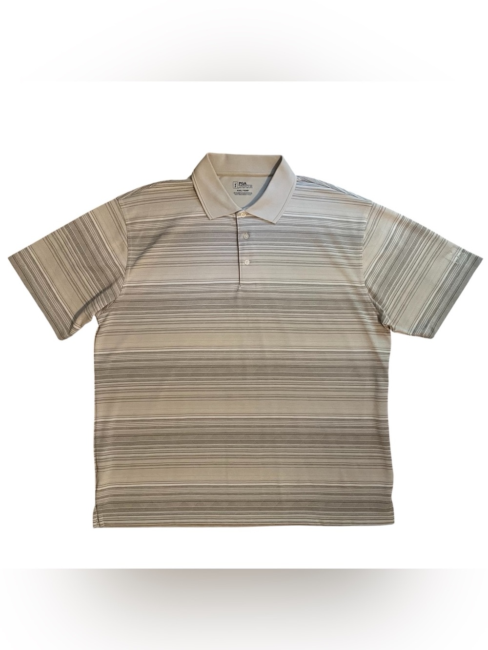 PGA Tour Men’s Tan Striped Polo Short Sleeve T-Shirt